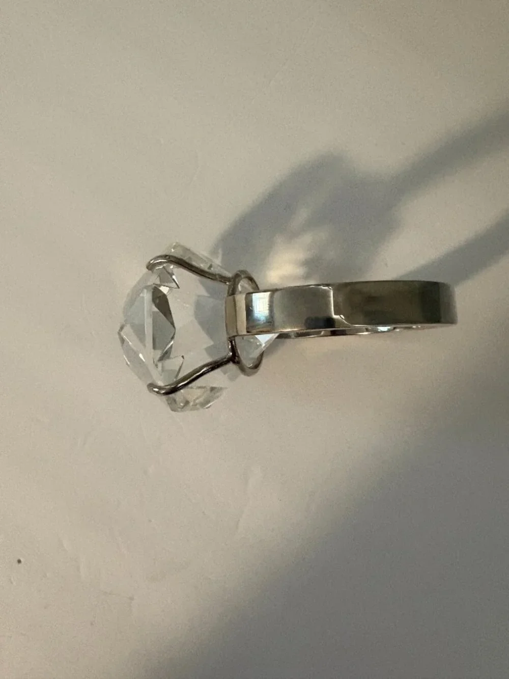 Vintage Giant Novelty Faux Diamond Ring Clear Glass Metal Decor/Paperweight